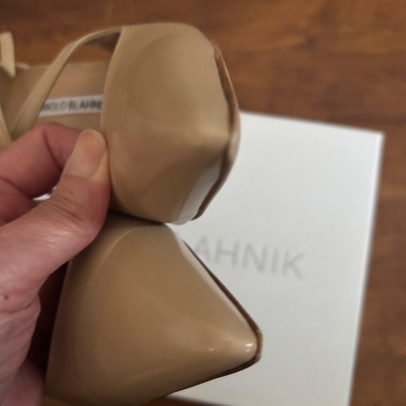 Size 37 Manolo Blahnik Nude Kid Leather 105 Crisscross Pumps - Picture 6 of 10